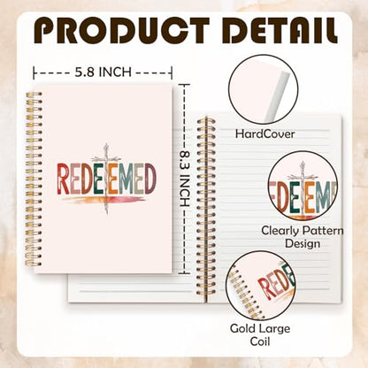 Retro Boho Christian Notebook Journal, Christian Religious Gifts, Redeemed Jesus Bible Spiral Hardcover Notebook Journal for Church Notes Study Office Work, 5.5x8.3 Inch - color: The Redeemer