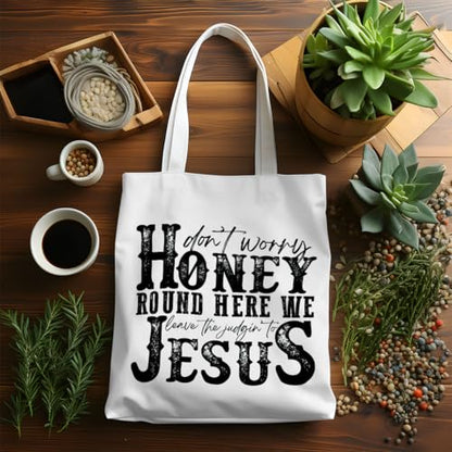 VICBOU Bible Verse Canvas Tote Bag Religious Christian Gifts for Women Men Faith Canvas Tote Reusable Grocery Bag - color: Jesus
