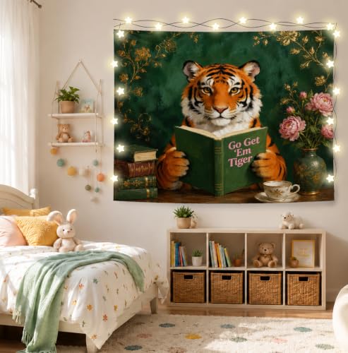 Elpwk Inspirational Tiger Green Tapestry Wall Decor 50x60 Inch - color: Tiger-shaped Reading