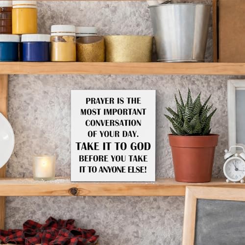 Christian Prayer Wooden Box Sign, Christian Desk Decor, Prayer Is the Most Important Conversation Religious Wood Signs for Church Home Office Desk Table Shelf Decor, 5x5 Inch - color: Prayer Christian, size: 5x5x1.1 in