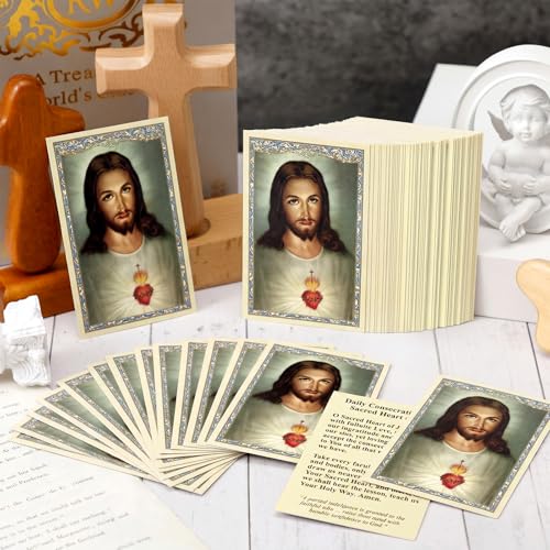 Motiskyy 100 Pcs Sacred Heart of Jesus Prayer Cards Catholic Prayer Cards