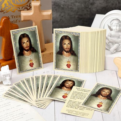 Motiskyy 100 Pcs Sacred Heart of Jesus Prayer Cards Catholic Prayer Cards