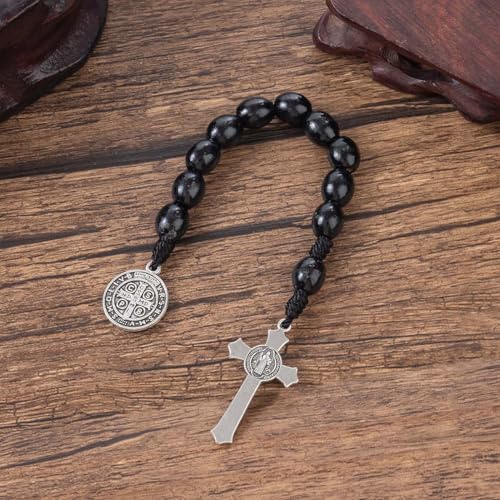 Rosary Beads Catholic - Handmade Wooden Rosaries, Wooden Bead Rosary Necklace, Metal Cross For Catholic Or Christian Gift - color: black (Pocket)