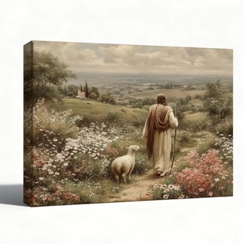 RTVJTERQ Religious Canvas Wall Art, The Good Shepherd Jesus With Lamb Artwork, Christian Inspirational Wall Decor for Farmhouse Living Room 8x10 Inch Wrapped Canvas - color: Patriotic 05