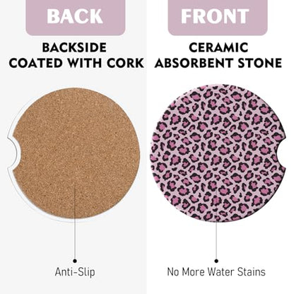 2 Pack Car Coasters for Cup Holders, Cute Car Accessories Interior (Leopard-Pink) - color: Leopard-pink