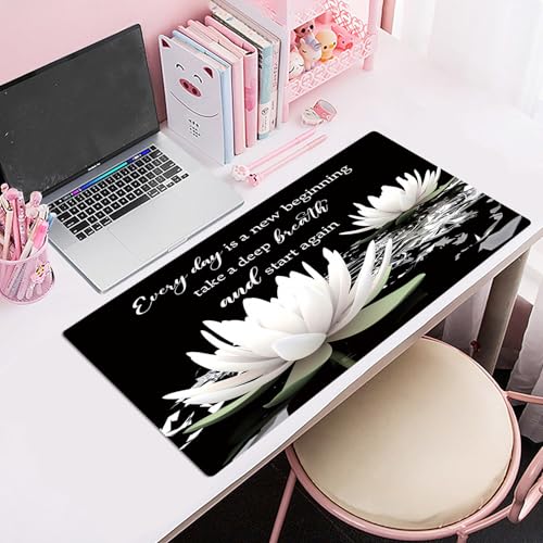LB Black and White Floral Mouse Pad Plant Flower with Inspirational Quotes Large Mouse Pad for Desk Modern Aesthetic Desk Pad for Office and Home Non-Slip Rubber Base Mouse Mat 15.75L X 31.5W Inch - color: Black