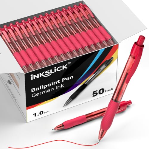 50 Pack Red Ink Ballpoint Pen with Soft Grip, Bulk Pens 1.0mm - color: Red