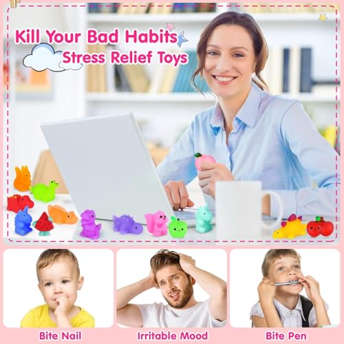 HINZER 130PCS Mochi Squishy Toys Party Favors Kids Kawaii Mini Squishies