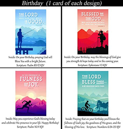 Birthday Cards ~ No Repeated Designs~ 32 Cards and Designs ~ Christian/Religious Greeting Card Assortment #1 ~ Scripture in every card ~ Envelopes Included