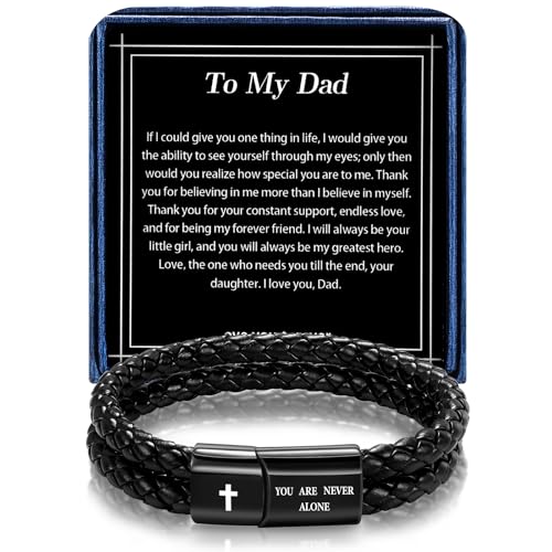 Christian Bracelet for Men, Bible Verse Leather Cross Gift for Men - color: A-To My Dad From Daughter