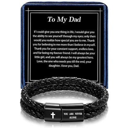 Christian Bracelet for Men, Bible Verse Leather Cross Gift for Men - color: A-To My Dad From Daughter
