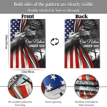 One Nation Under God Garden Flag Jesus Garden Flag for Outside 12x18 Double Sided Christian Patriotic American Jesus Garden Flags for House Outdoor Yard Garden Decor