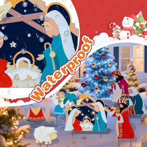 Bshine Christmas Outdoor Decor Stake, Nativity Metal Yard Sign, 7 Pack - size: 14.5" Nativity