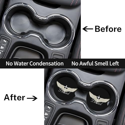 Blessed Cross Wing Car Cup Holder Coasters 2 Pack 2.63" for Women - color: White