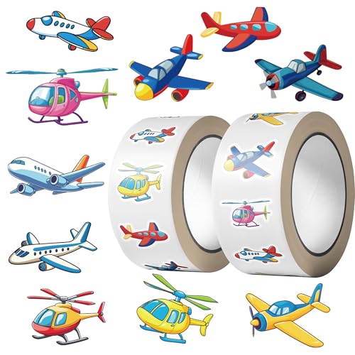 1000 Pieces Airplane Sticker Roll for Kids, 10 Styles Cartoon Stickers - style: Airplane