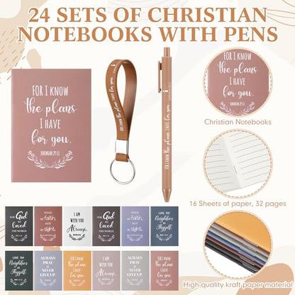 Willinglong 24 Set Christian Gift for Women Men Cup Notebook Pen Keychain