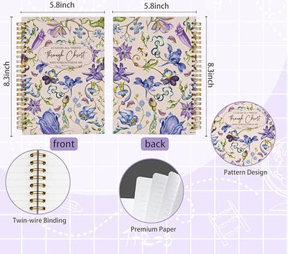 Welshower Blue Purple Floral Botanical Christian Spiral Notebook Journal, I Can Do All Things Through Christ Bible Verse Notebook, Religious Prayer Journals for Woman, 5.5x8.3 Inch - color: Prayer Blank Book 07