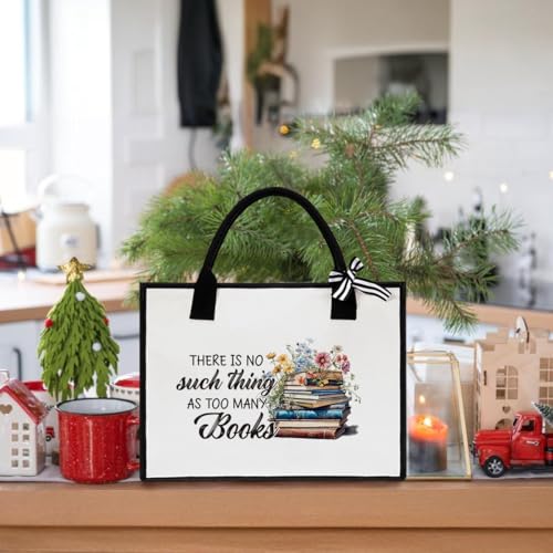 Book Tote Bag Christmas Librarian Bookish Gifts for Women Readers Book Lover - color: There is No Such Thing as Too Many Books 3