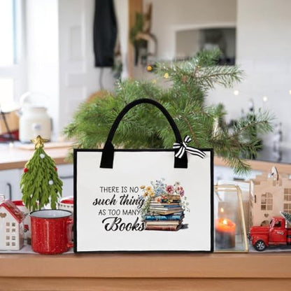 Book Tote Bag Christmas Librarian Bookish Gifts for Women Readers Book Lover - color: There is No Such Thing as Too Many Books 3