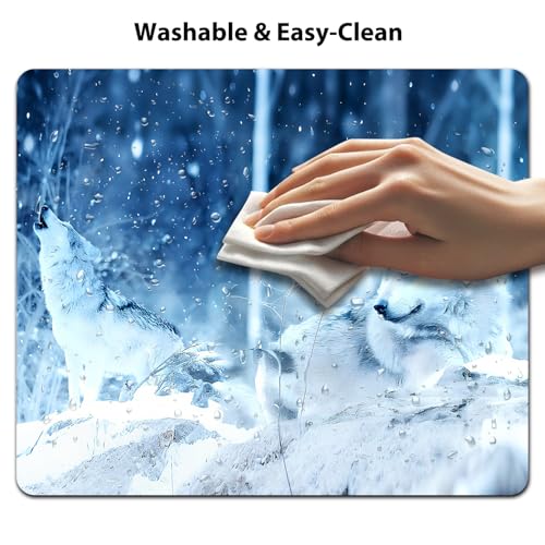 Wolves Howling in a Snowy Forest Mouse Pad, Winter Scenery Mat for Desk - color: Cute Colorful Art Rec40