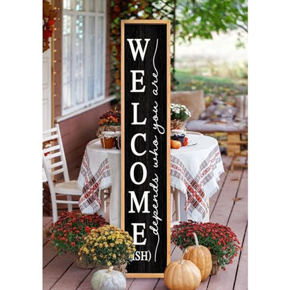 RLWangChao Welcome-ish Sign for Front Porch Standing, 45"X9", Wood Black - color: Wood Black Sign