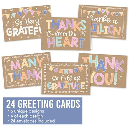 24 Bulk Thank You Cards with Envelopes Blank Cute Thank You Cards - style: Kraft Colorful 24 pcs