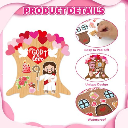 Lonfliness 36Set Valentine's Religious Crafts Kit for Kids DIY Make Your Own Valentine Christian Arts Crafts with Jesus Heart Cross Stickers for Home Sunday School Classroom Activity Game Decor