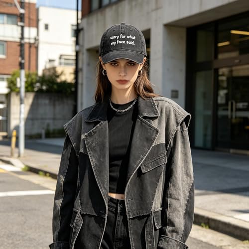 Funny Vintage Baseball Cap, Adjustable Cotton Embroidered Hat for Men Women, Retro Humor Gift Trucker Caps - color: Sorry for What My Face Said. - Black