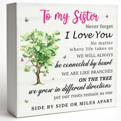 Sister Office Wood Box Sign Decor Desk Sign, To My Sister Birthday Christmas Wedding Gifts for Sister Bestie Gift, Soul Sister Wooden Box Block Sign Home Office Shelf Decoration10PF028