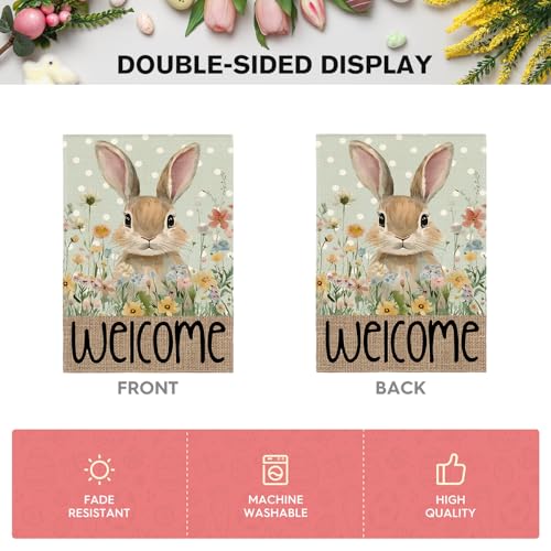 AVOIN colorlife Spring Easter Bunny Welcome House Flag 28x40 Inch - color: Blue, size: House Size-28 x 40"