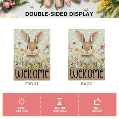 AVOIN colorlife Spring Easter Bunny Welcome House Flag 28x40 Inch - color: Blue, size: House Size-28 x 40"