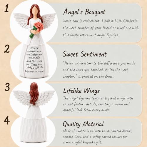 Retirement Gift for Woman - Angel Figurine&Gemstones Keychain Set