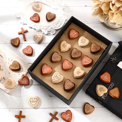 Geelin 72 Pcs Christian Gifts Bulk Wooden Hearts, Natural‌,Brown,Dark Brown - color: Natural‌,brown,dark Brown