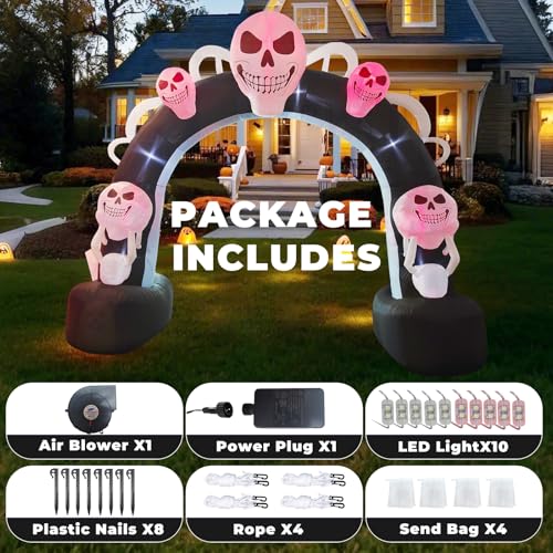 12FT Halloween Inflatable Skull Inflatable Archway Halloween Blow Up Archway Yard Decorations for Halloween Holidays Parties Built-in LEDs for Holiday Party, Garden, Lawn, Yard, Patio Décor - style: Skull Arch