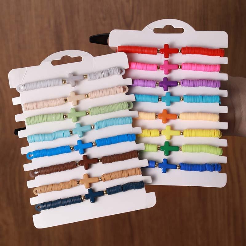 Caiyao 8Pcs Cross Bracelets Bohemian Rainbow Polymer Clay Cross Stretch Bracelets Colorful Stackable Cross Beads Elastic Bracelet for Women Summer Beach Friendship Jewelry Gifts - color: 8pcs 1