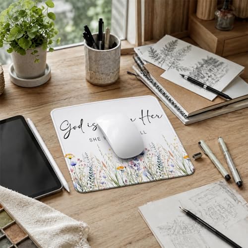 QIYUHOY Christian Inspirational Floral Mouse Pad, 9.5x7.9 Inch - color: God is Within Her