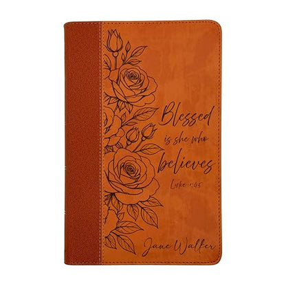 Personalized NIV Personal Size Bible – Large Print Brown Leathersoft Faux Leather | Custom Name Engraved | Red Letter Comfort Print Edition with Ribbon Markers & Portable Design (Brown Rose Blessed is She)