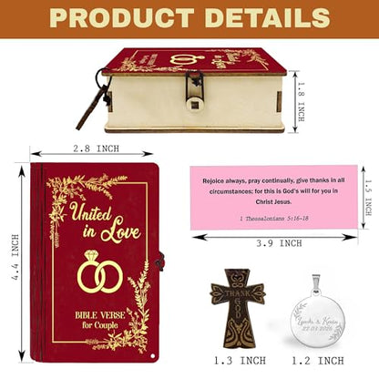 Personalized Marriage Bible Verse Box with Custom Couple Name & Date, 150 Prayer Cards, Christian Wedding Gift for Couples, Husband Wife Mom Dad, Anniversary & Housewarming Gifts - color: Marriage Bible