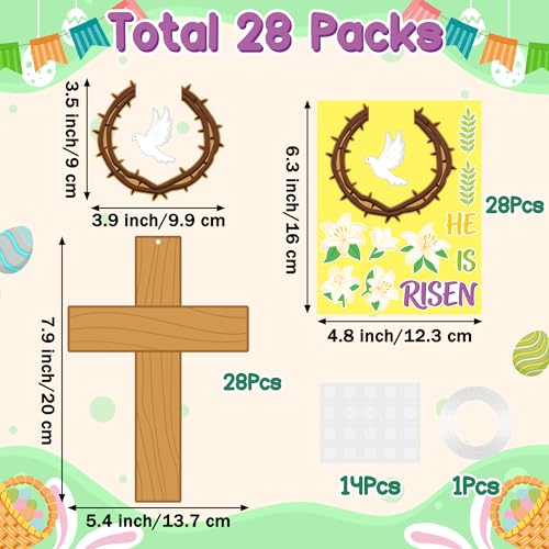 Haooryx Easter Thorns Cross Craft Kit - 28 Pack Make Your Own Jesus Resurrection Cross He is Risen Ornament Jesus Crown of Thorns Faith Thankful Craft for Church Sunday School Christian Easter Party - style: Thorns Cross