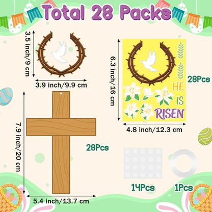 Haooryx Easter Thorns Cross Craft Kit - 28 Pack Make Your Own Jesus Resurrection Cross He is Risen Ornament Jesus Crown of Thorns Faith Thankful Craft for Church Sunday School Christian Easter Party - style: Thorns Cross