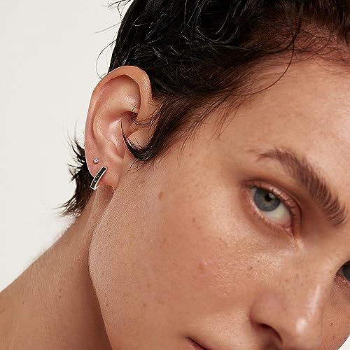 14K Gold Huggie Earrings for Women Silver Huggie Hoop Earrings Cubic Zirconia Huggie Earrings Stud Earrings Lightweight Dainty Hypoallergenic Earrings Jewelry Gifts - color: Silver Black CZ Huggies