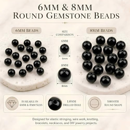 Cherry Tree Collection 100PCS 6mm Black Tourmaline Round Bead Craft Kit - color: black tourmaline, size: 6mm