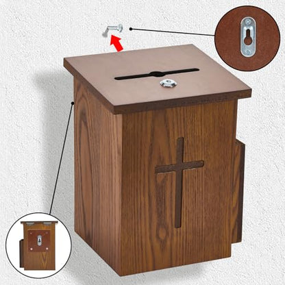 Prayer Request Box - Offering Boxes for Church, Cross Offering Box Collection Donation Charity Fundraising Box - color: Yellowish Brown