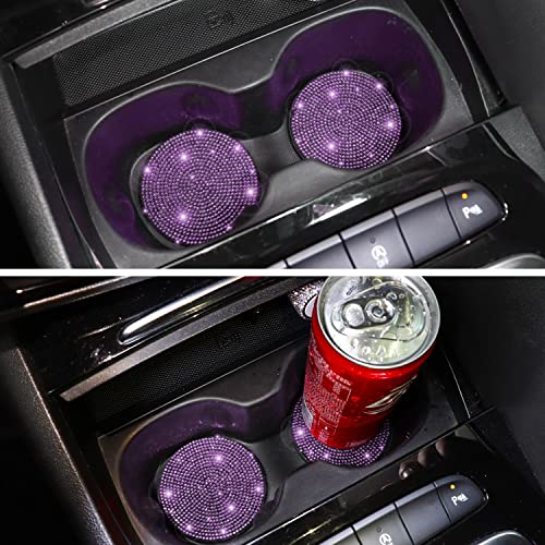 ToBeQueen Purple Car Cup Holder Coaster, 4 Pack Crystal Rhinestone Bling Car Coaster Universal 2.75 Inch Anti-Slip Shockproof Car Cup Holder Insert Auto Interior Accessories for Women Girl, Purple - color: H-purple
