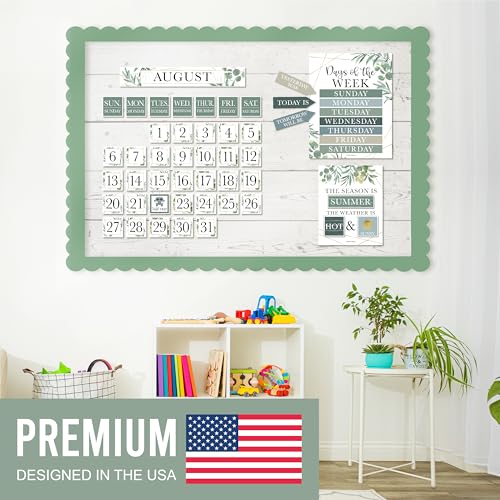 Classroom Calendar Set Bulletin Board Decorations, 98pc School Calendar Set - color: Geo Greenery
