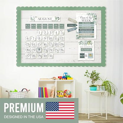 Classroom Calendar Set Bulletin Board Decorations, 98pc School Calendar Set - color: Geo Greenery