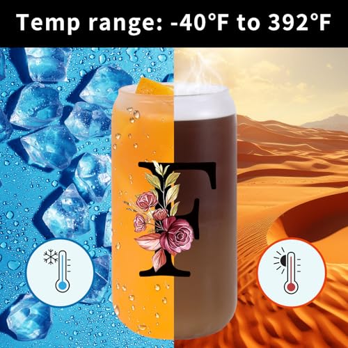 Monogrammed Glass Drinking Cup With Lid Straw Women Gift Flight Attendant Pet Sitter Secretary Hairdress Caregiver Musicians Dancer Cheerleaders Hairstylist Nanny Hair Stylist Nail Technician,F - style: Letter F