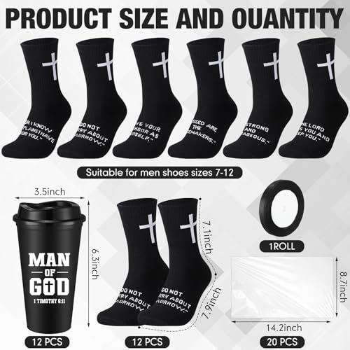 12 Sets Christian Gifts for Men Man of God Cups Socks,Black - color: Black
