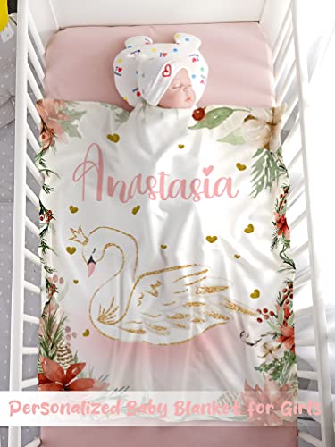 Personalized Baby Blanket for Girls, Custom Baby Blanket with Name Super Soft Personalized Name Blankets for Kids, Custom Swan Blankets for Infant Toddler, Babys Gifts for Birthday - color: Beautiful Swan