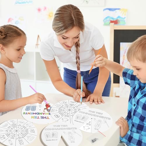 COcnny Ten Commandments Coloring Craft - 24 Sets Color Your Own Religious Art Wheel Kit for Kids, 10 Commandments DIY Craft Art Cards for Sunday School Christian Classroom Home Activities VBS Supplies - style: Ten Commandments